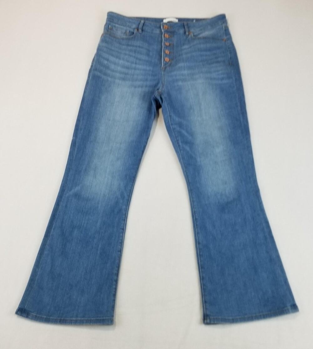 LOFT The Kick Crop Jeans Womens 10 32x25 Blue High Rise Button Fly Stretch Denim